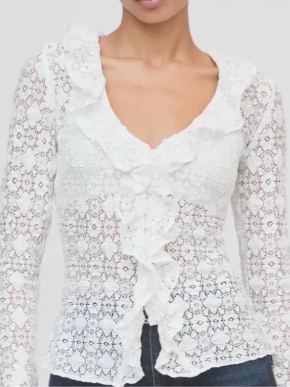 Hill House NWT The Gabriella Top White Lace Ruffle V-Neck Blouse Size M